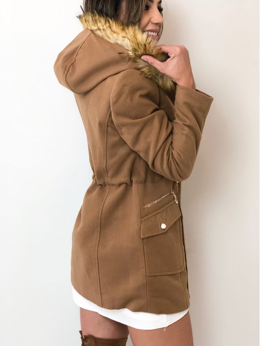 casaco de lã batido feminino com capuz