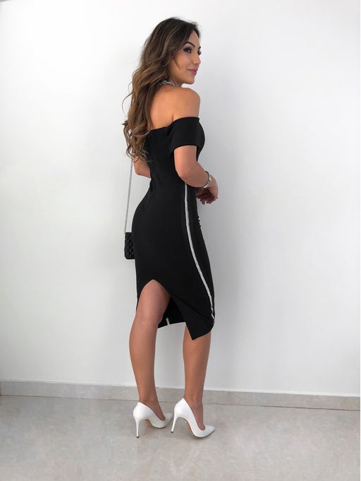 vestido midi ombro a ombro preto