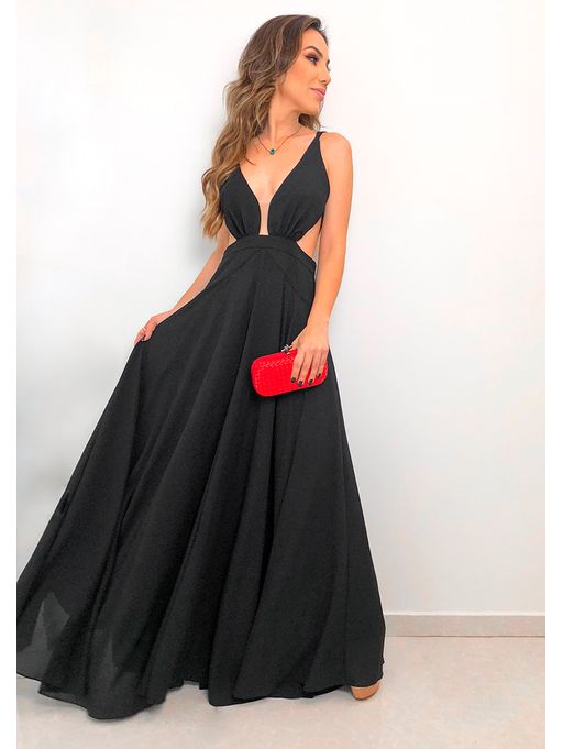 vestido de gala preto longo