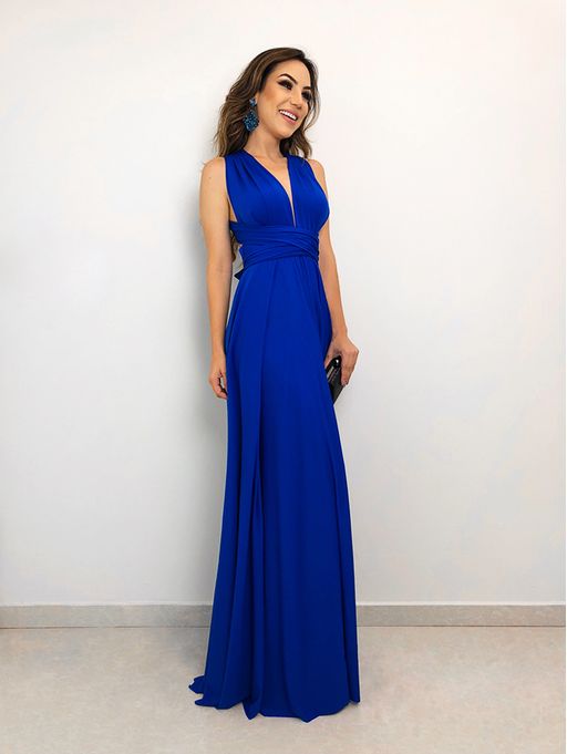 vestido longo azul royal simples