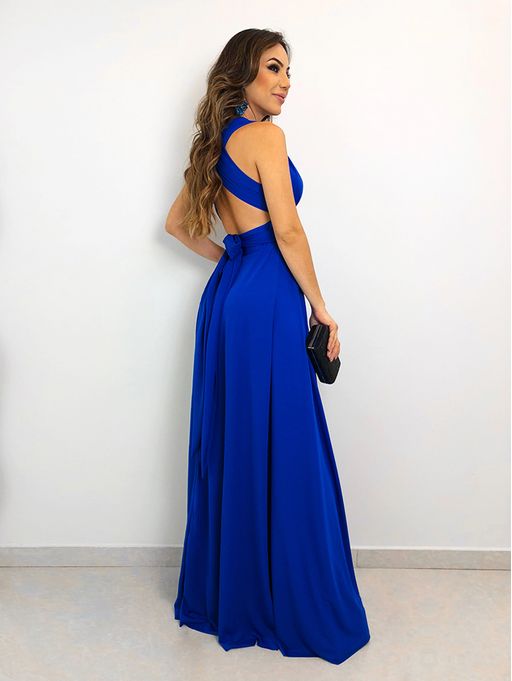 vestido longo azul festa