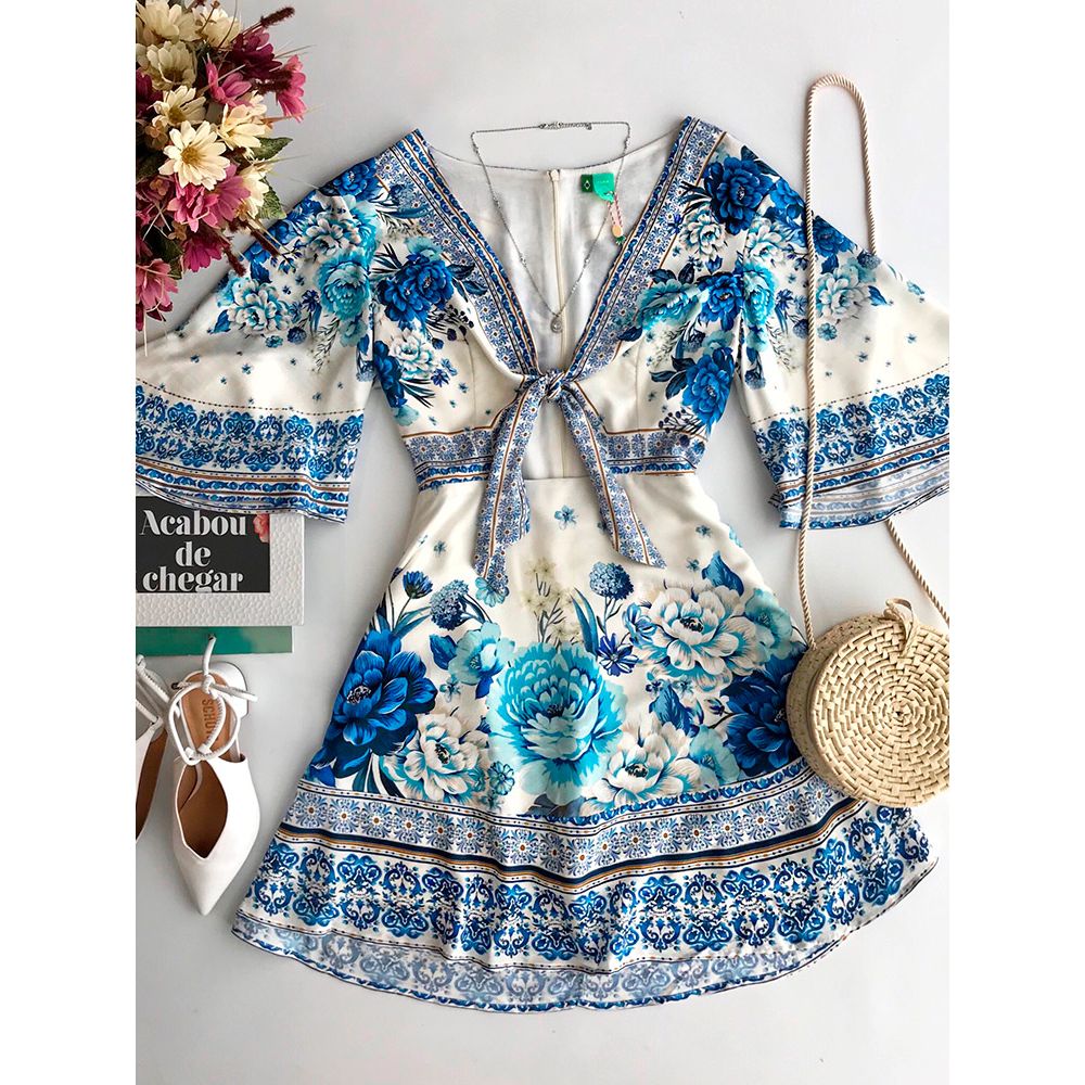 vestido farm chita azulejo