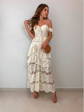 vestido off white renda longo