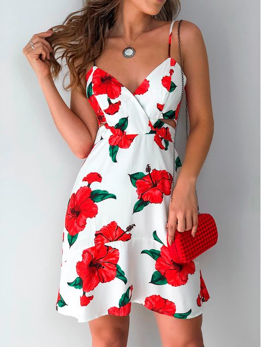 vestido branco floral curto