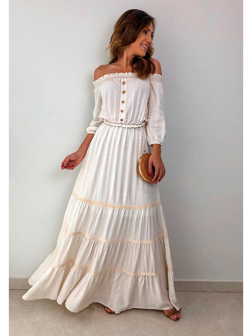 vestido longo de linho estampado