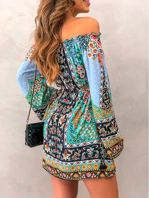 azul assimétrico paisley boho camisa