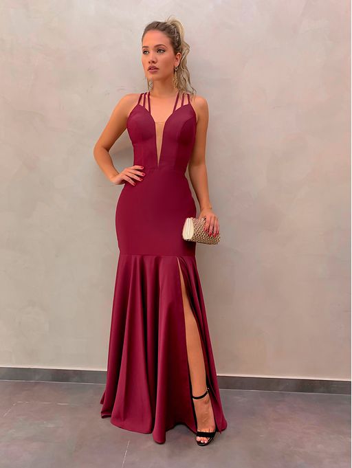 vestido longo cor vinho