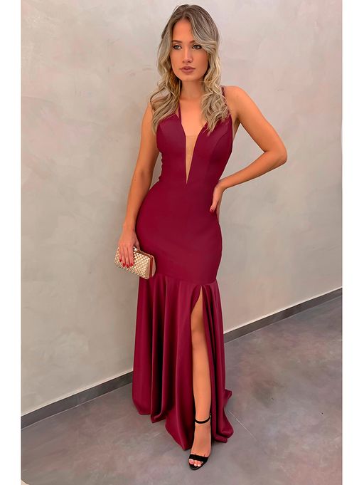 vestido longo vinho