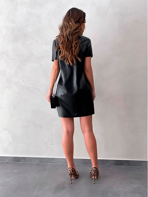 vestido de couro ecologico preto