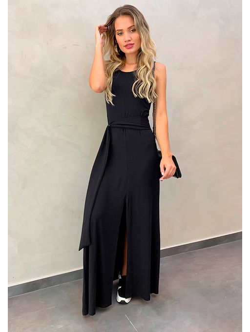 vestido malha longo preto