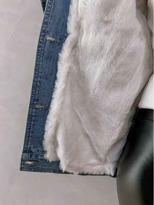 jaqueta jeans peluciada feminina