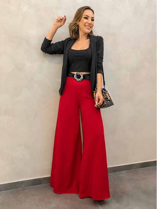 calça vermelha pantalona