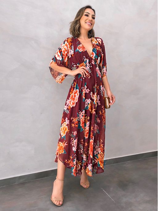 vestido longo floral farm