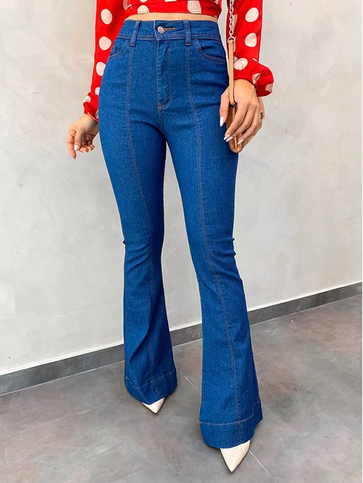 calça jeans flare farm