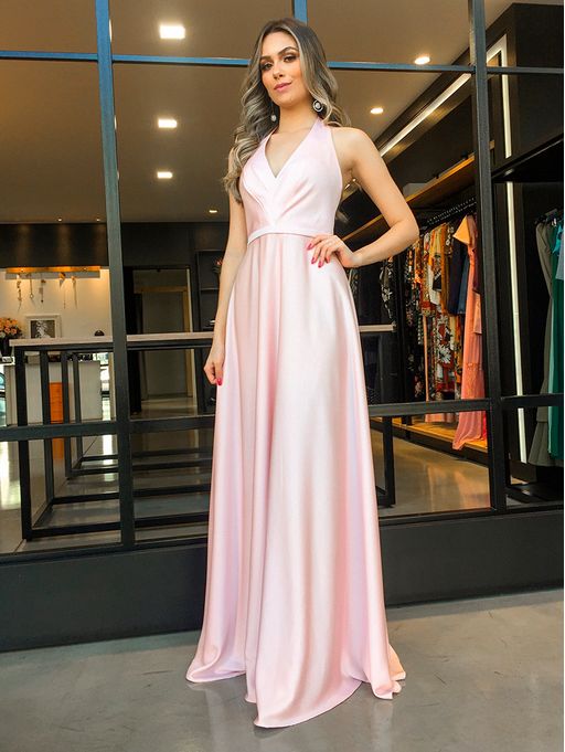 vestido rose de festa longo