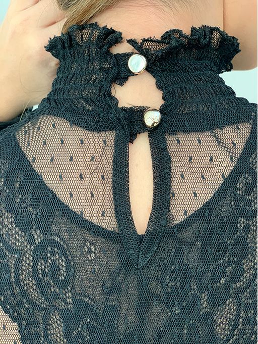 Blusa Tule Manga Longa Poliana Preto Estacao Store
