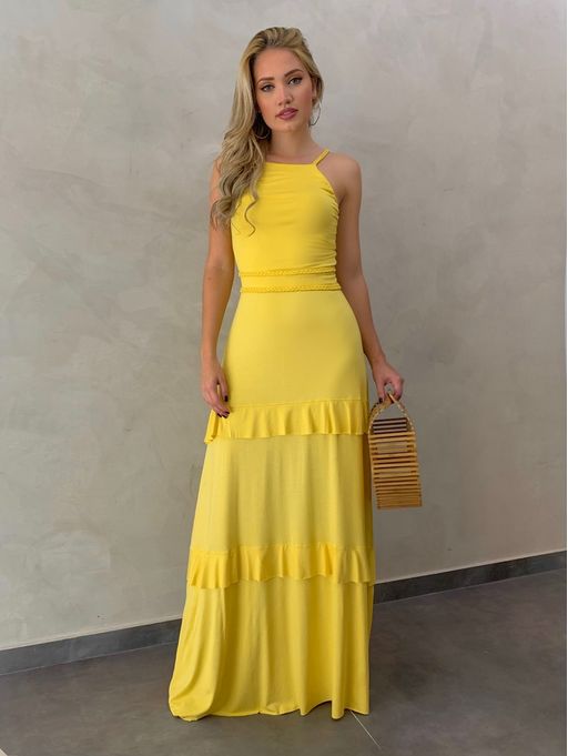 vestido simples amarelo