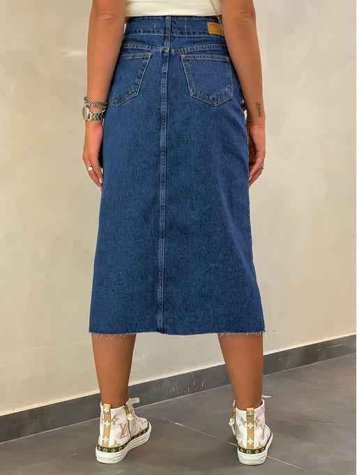 saia midi jeans preta