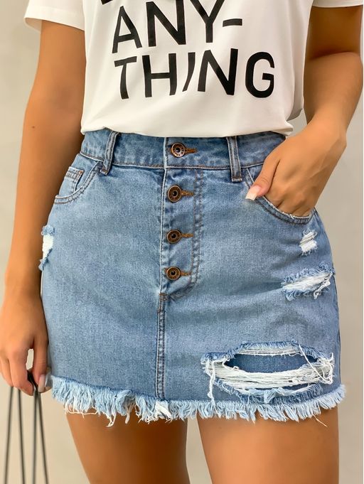 short saia jeans cintura alta