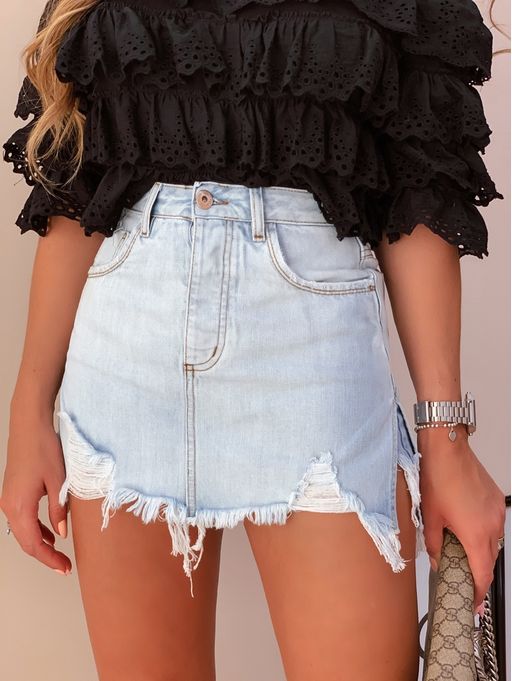 short saia jeans branco