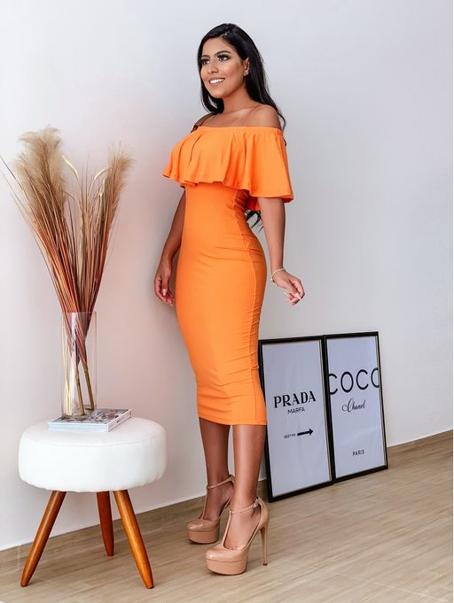 vestido laranja colcci