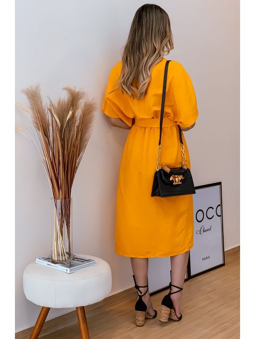 vestido de linho midi amarelo