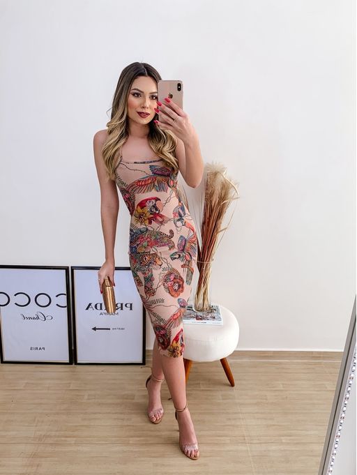 vestido midi colcci estampado