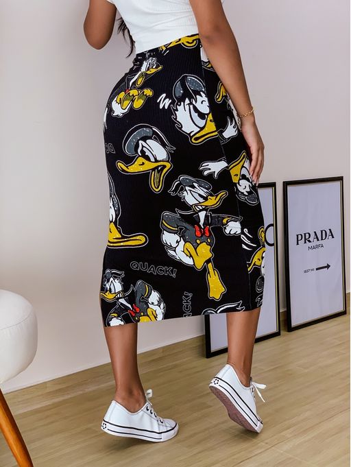 Saia Midi Estampada Donald Duck Colcci - Estacao Store