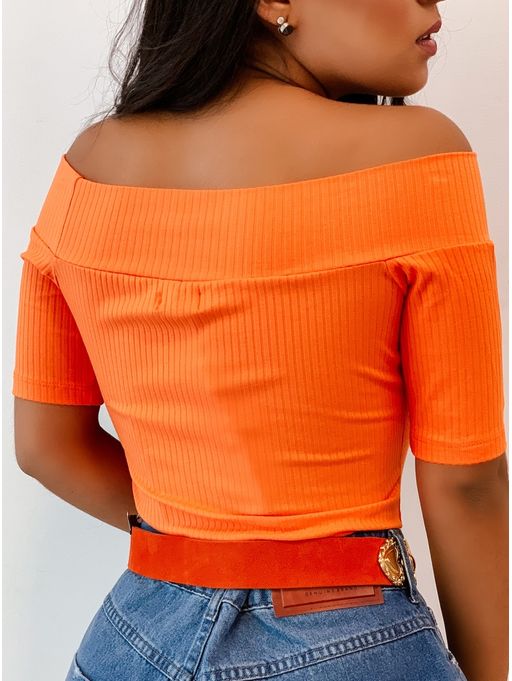 Blusa canelada laranja Clearance